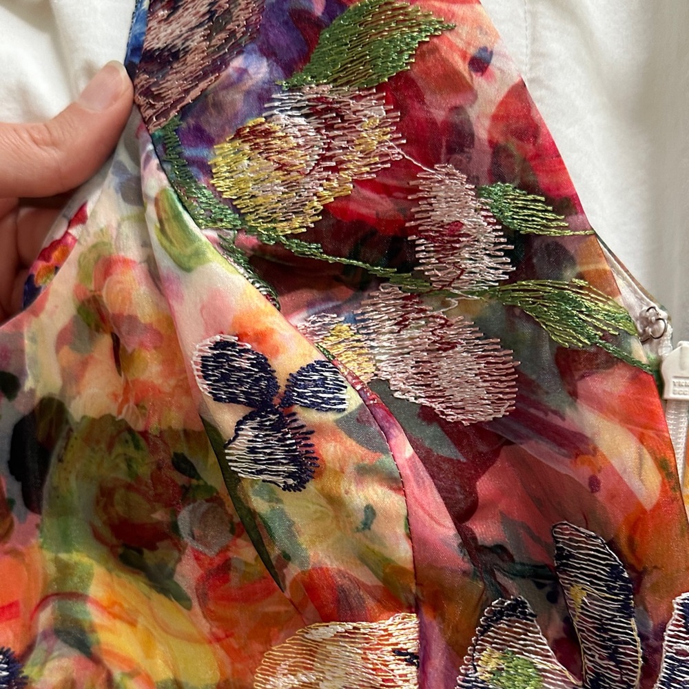 Marchesa Multicolor Embroidery Asymmetrical Tiered Midi Dress - Picture 4 of 7